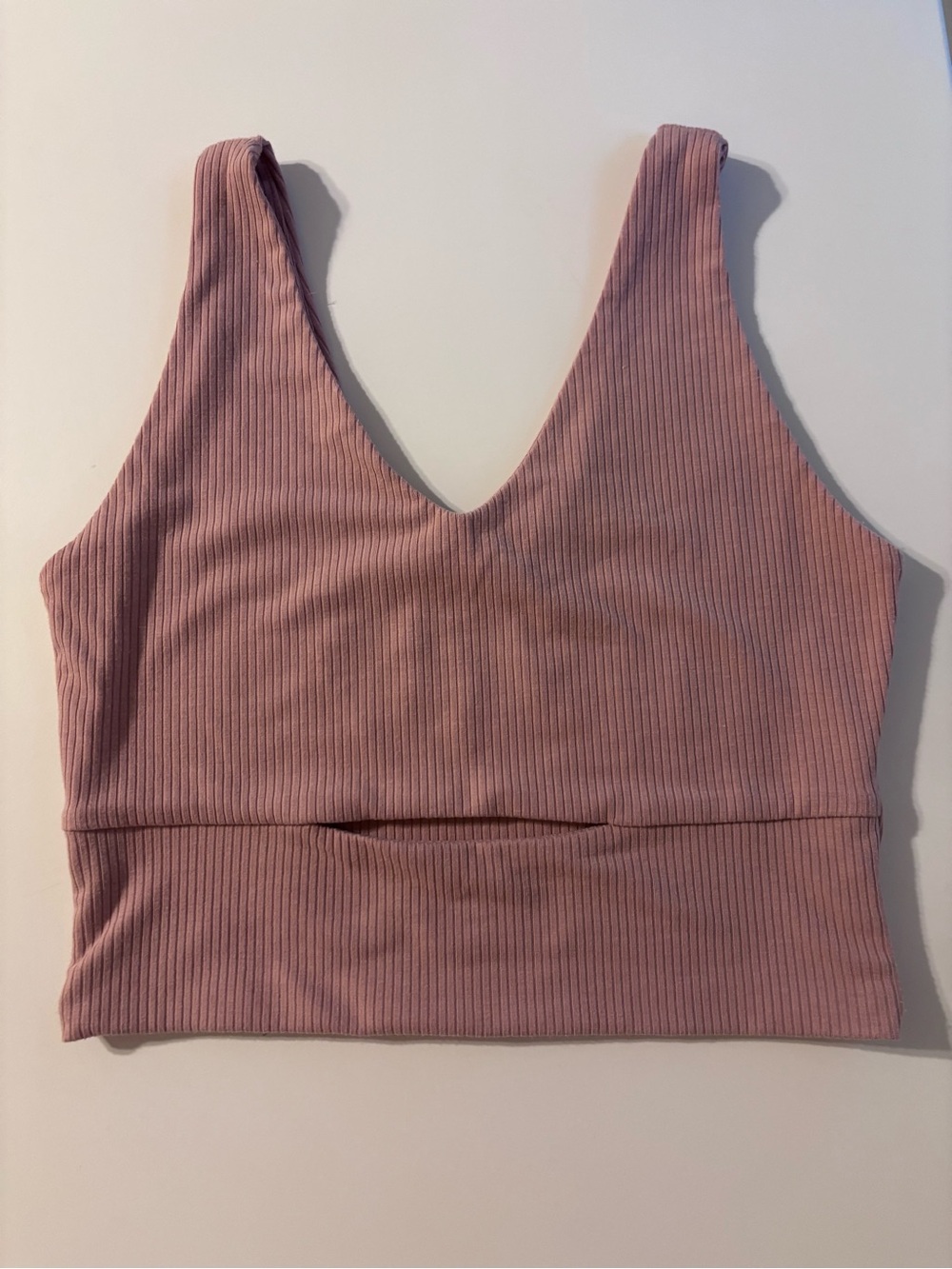 Wasabi + Mint Ribbed V‑Neck Crop Tank Top — Dusty Rose